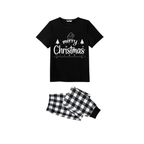 We Wish You a Merry Christmas Tree Family Pajamas Set - Black Top Black and White Plaid Pants Holiday Graphic