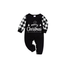 We Wish You a Merry Christmas Tree Family Pajamas Set - Black Top Black and White Plaid Pants Holiday Graphic