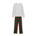 Couple Pajama Set – Gray Button-Neck Tee & Green Plaid Pants