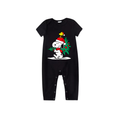 Snoopy Christmas Tree Family Pajamas Set - Black Top Red Pants Red Plaid Pattern Snoopy Christmas Tree Print