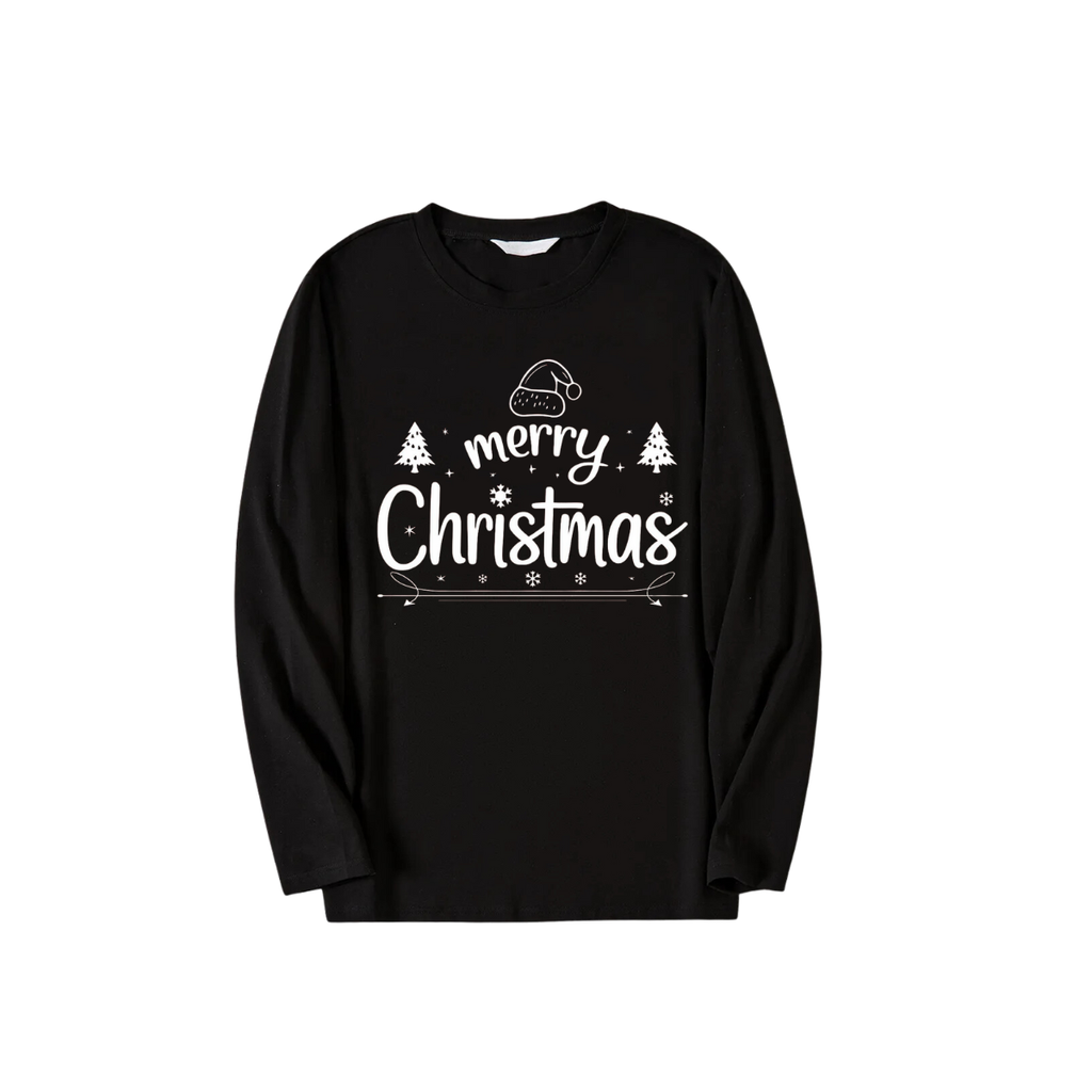 "Merry Christmas" White Letter 2026 Black Long Sleeve Top with Black And Green Plaid Pants Family Matching Pajamas