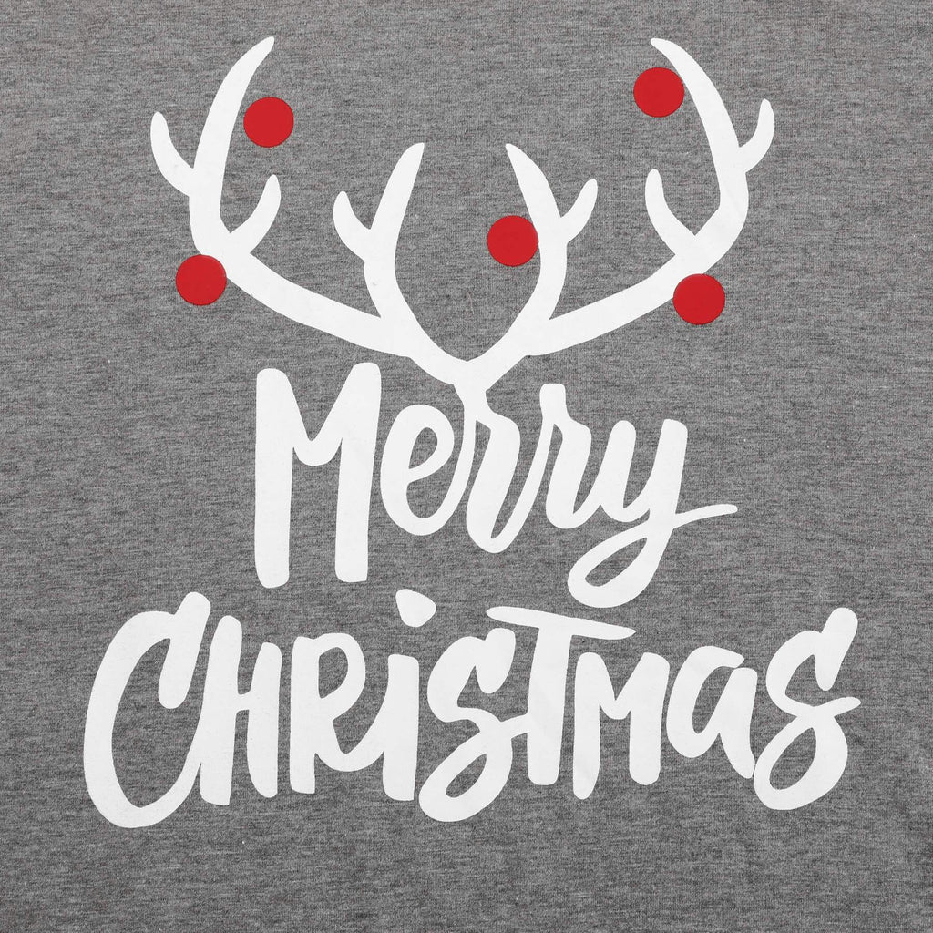 MERRY CHRISTMAS Antler Print Grey Top with Black and Red Plaid Pants Family Matching Pajamas Set JJF-005