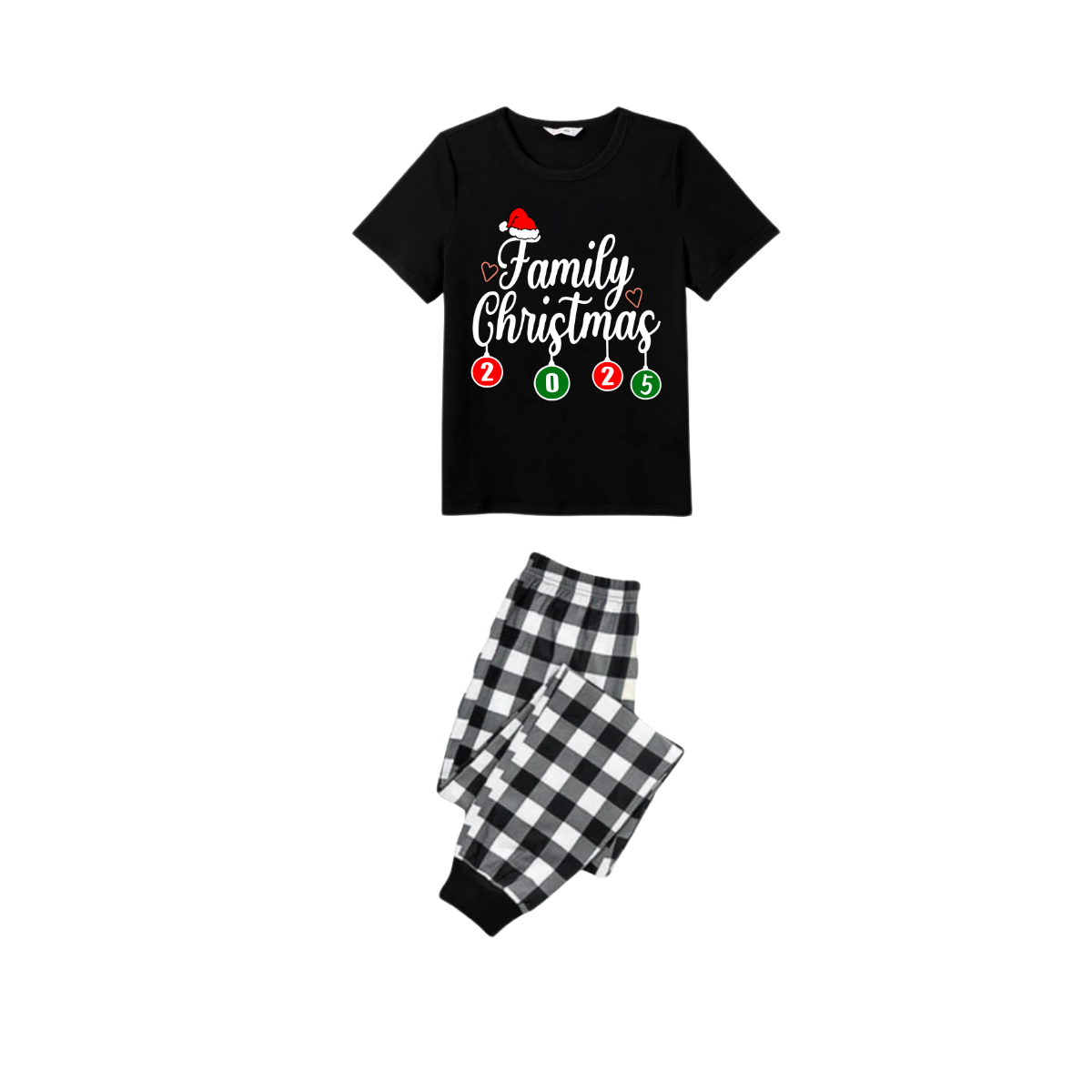 Make Christmas Great Again Family Pajamas Set - Black Top Black and White Plaid Pants Santa Claus Graphic