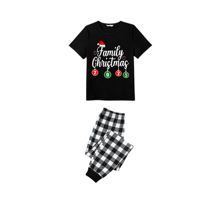 Make Christmas Great Again Family Pajamas Set - Black Top Black and White Plaid Pants Santa Claus Graphic