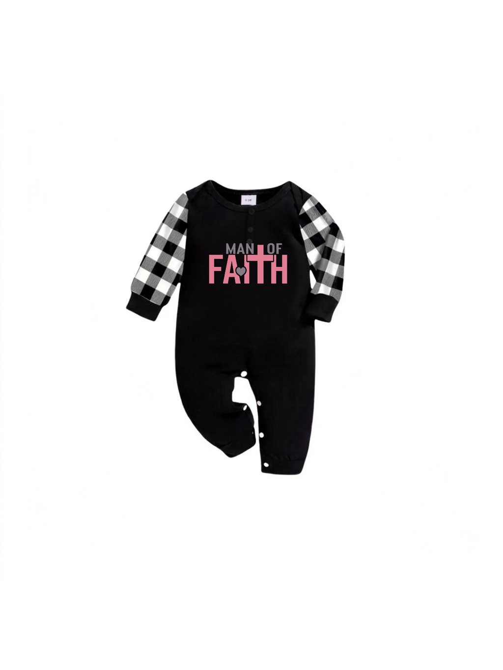 Black and White Plaid Short Sleeve Pajamas Set with Man Of Faith Text Printed