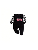 Black and White Plaid Short Sleeve Pajamas Set with Man Of Faith Text Printed