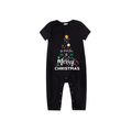 We Wish You A Merry Christmas Tree Family Pajamas Set - Black Top Red Pants Red Plaid Pattern Christmas Tree Letter Print