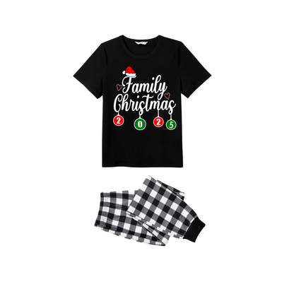 Make Christmas Great Again Family Pajamas Set - Black Top Black and White Plaid Pants Santa Claus Graphic
