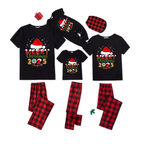 Red and Black Plaid Short Sleeve Christmas Pajamas Set With Santa Hat and "Merry Christmas 2025" Text Print