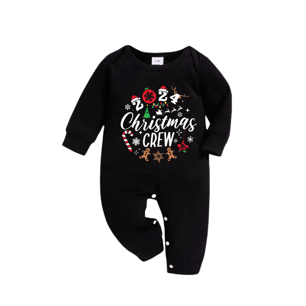 "2024 Christmas Crew" Text and Christmas Pattern Printed Red and Green Plaid Family Matching Pajamas