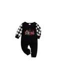 She Is Strong PROVERBS 31:25 Text Printed Black Short Sleeve and Black&White Plaid Pants Family Matching Pajamas Set