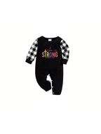 She Is Strong PROVERBS 31:25 Text Printed Black Short Sleeve and Black&White Plaid Pants Family Matching Pajamas Set