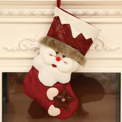 Christmas Tree Pendant Santa/Snowman/Elk White Wave Edge Faux Leather Christmas Socks