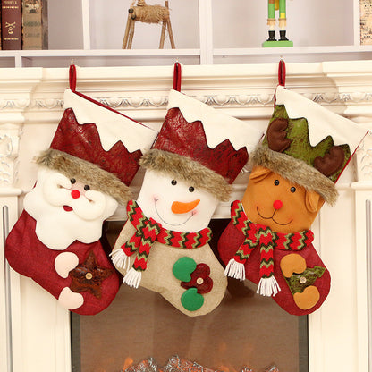 Christmas Tree Pendant Santa/Snowman/Elk White Wave Edge Faux Leather Christmas Socks