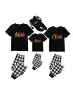 She Is Strong PROVERBS 31:25 Text Printed Black Short Sleeve and Black&White Plaid Pants Family Matching Pajamas Set