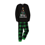 "We Wish You a Merry Christmas" Printed Black & Green Plaid Pants Family Matching Pajamas