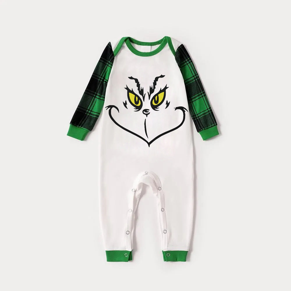 Christmas Cartoon Face Print Family Matching Raglan Long-sleeve Pajamas Sets