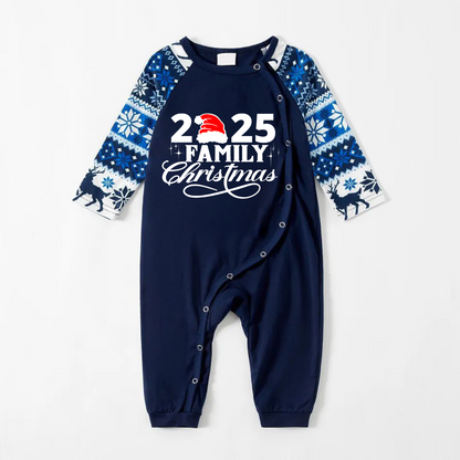 "2025 Family Christmas" Letter Print Blue Family Matching Pajamas Sets