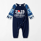 "2025 Family Christmas" Letter Print Blue Family Matching Pajamas Sets