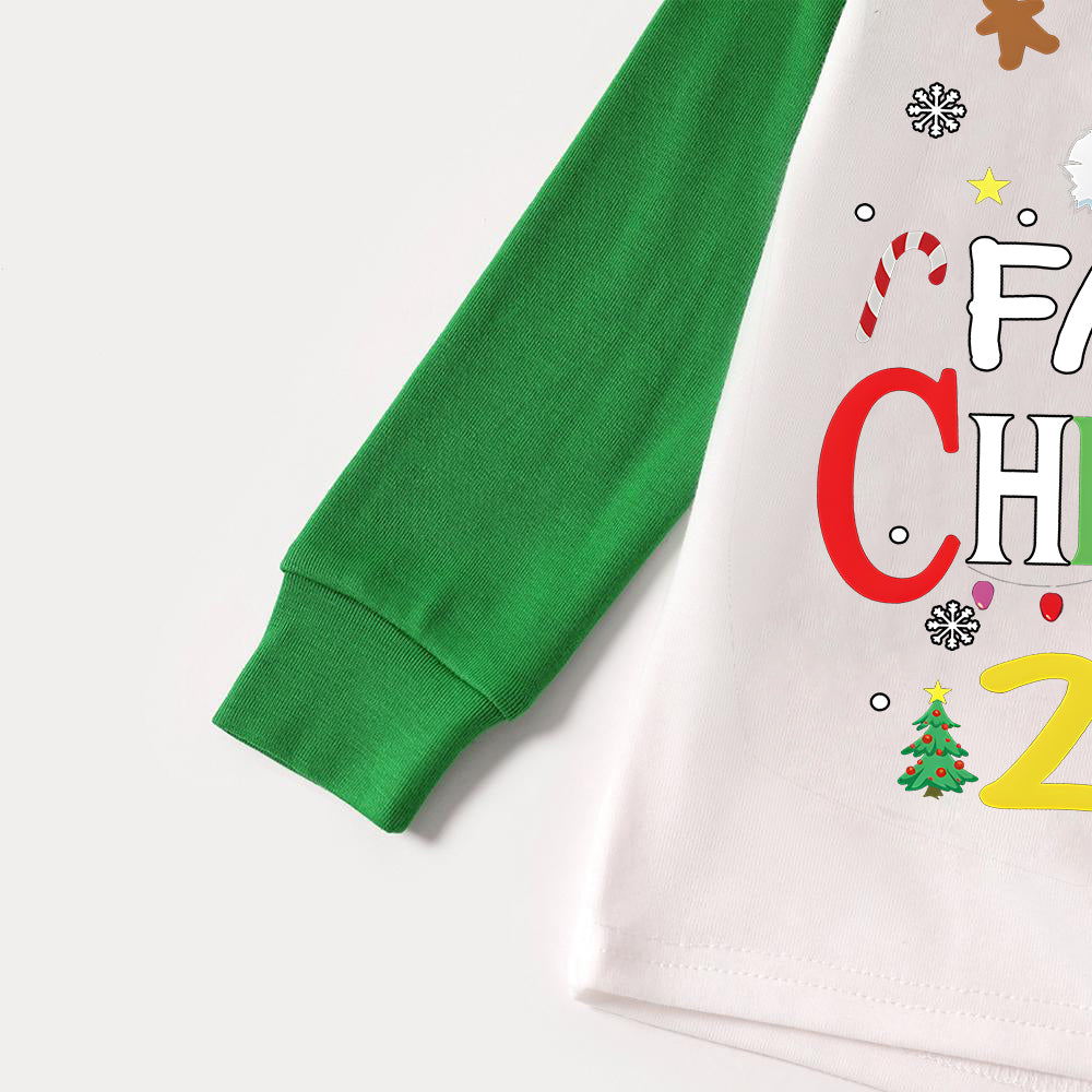 Family Christmas Shirts Santa Hat Christmas Deer Patterned and 'FAMILY CHRISTMAS 2024  ' Letter Print Contrast Tops and Black and Gren Plaid Pants  Family Matching Raglan Long-sleeve Pajamas Sets