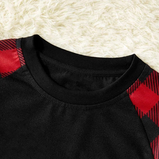Christmas Tree & "2026 Making Memories Together" Patterned Contrast top and Black & Red Plaid Pants Couple Matching Pajamas Set