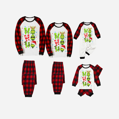 Red and Black Plaid Christmas Pajamas Set With "ho ho ho" and Christmas Grinch Print