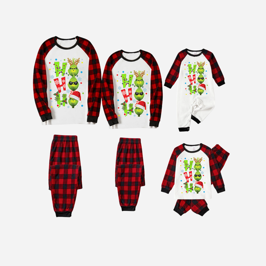Red and Black Plaid Christmas Pajamas Set With "ho ho ho" and Christmas Grinch Print
