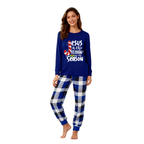 Christmas Jesus White Letter Prints Contrast Blue Long Sleeve with Blue and White Plaid Pants Family Matching Pajamas