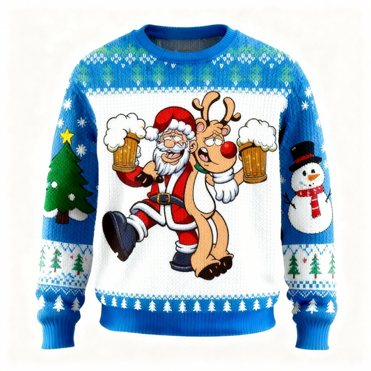 Wacky Xmas Cartoon Pattern Print Sweater - Ugly & Cozy Unisex Pullover