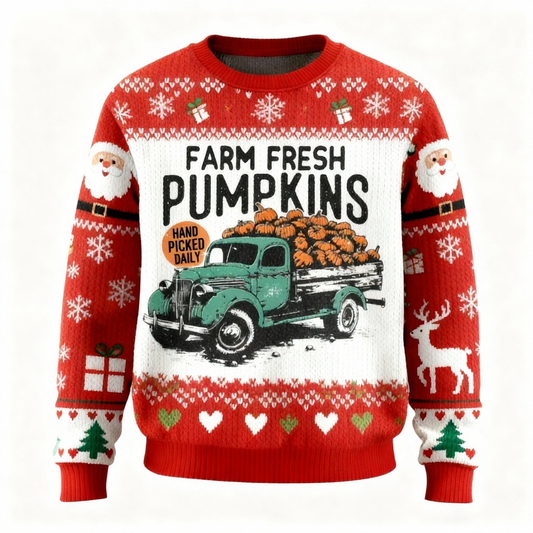 Pumpkin Car Pattern Ugly Sweater - Unisex Christmas Party Essential