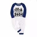 Christmas Tree & "2024 Making Memories Together" Patterned Blue Sleeve Contrast Tops and Blue Plaid Pants Family Matching Pajamas Sets With Dog Bandana