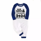 Christmas Tree & "2024 Making Memories Together" Patterned Blue Sleeve Contrast Tops and Blue Plaid Pants Family Matching Pajamas Sets With Dog Bandana