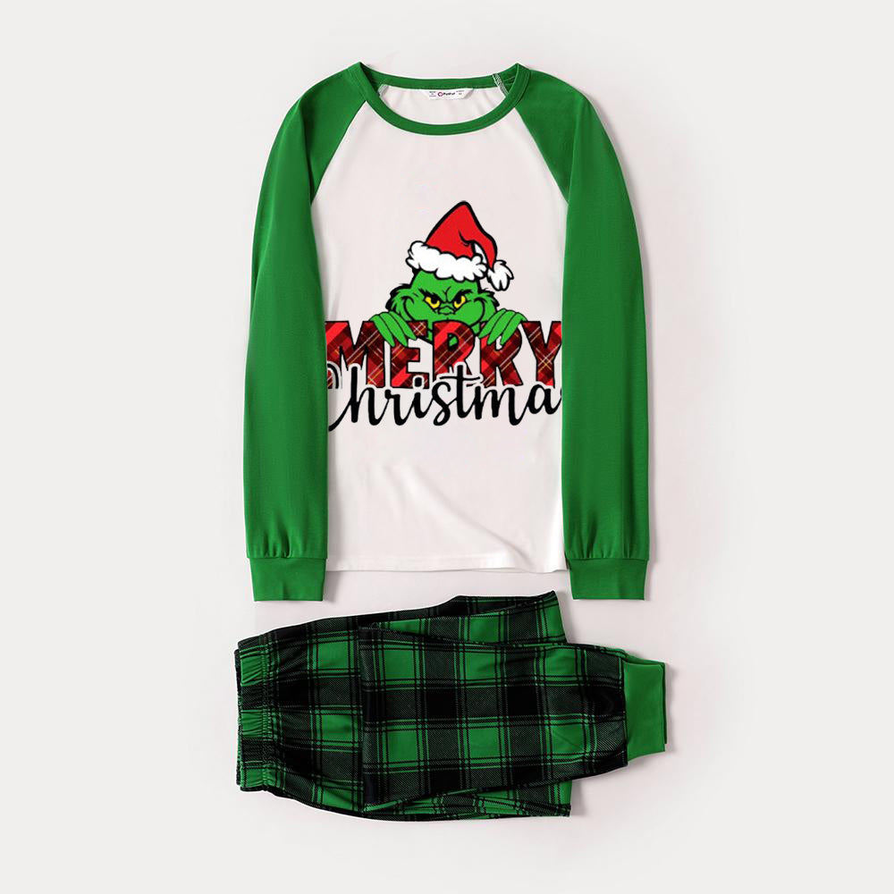 Christmas Cartoon and “Merry Christmas” Letter Print Family Matching Raglan Long-sleeve Pajamas Sets