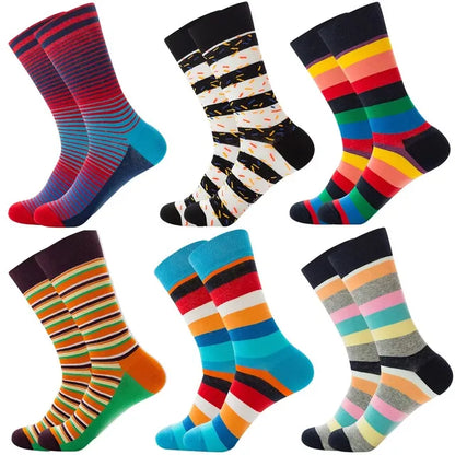 3 Pairs Lot Pack Men Women Couples Lover Socks New Arrival Rhombus Animal Christmas Cartoon Fruit Food Dot Cotton Happy Socks