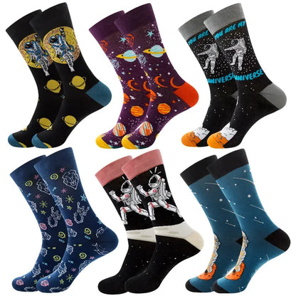 3 Pairs Lot Pack Men Women Couples Lover Socks New Arrival Rhombus Animal Christmas Cartoon Fruit Food Dot Cotton Happy Socks
