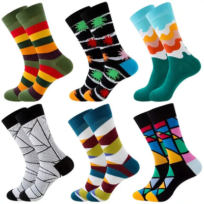 3 Pairs Lot Pack Men Women Couples Lover Socks New Arrival Rhombus Animal Christmas Cartoon Fruit Food Dot Cotton Happy Socks