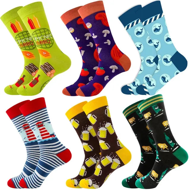 3 Pairs Lot Pack Men Women Couples Lover Socks New Arrival Rhombus Animal Christmas Cartoon Fruit Food Dot Cotton Happy Socks