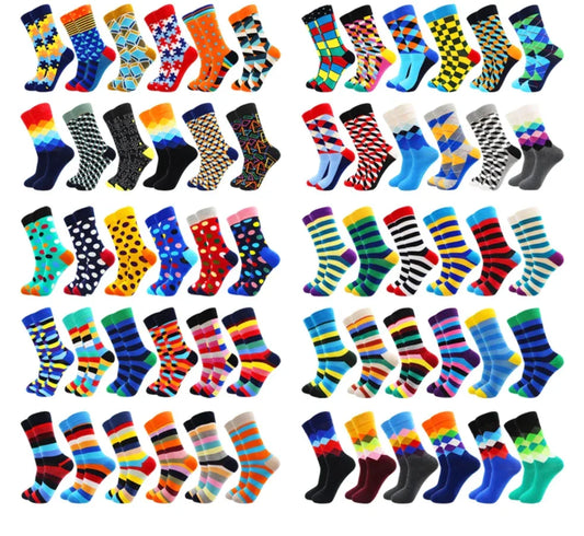 3 Pairs Colorful Cotton Casual Funny Stripe Grid Geometry Fun Dress Socks