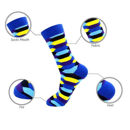 3 Pairs Colorful Cotton Casual Funny Stripe Grid Geometry Fun Dress Socks