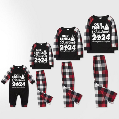 Christmas Matching Family Pajamas Christmas Letter and Tent Print Black White Plaids Pajamas Set