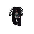 Snoopy and Woodstock Christmas Tree Family Pajamas Set - Black Top Black and White Plaid Pants Cute Graphic
