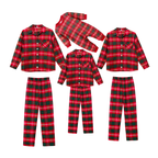 Festive Red and Green Plaid Button-Up Pajamas Set for Family