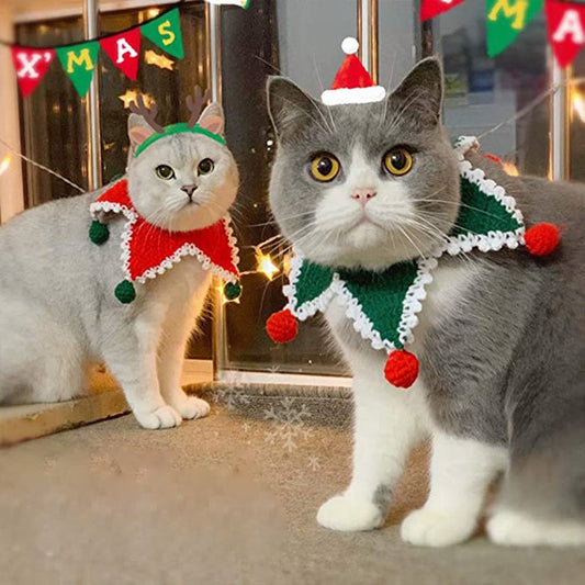 1PC Pet Cat Knitted Five-pointed Star Scarf Collar Pets Christmas Costume