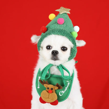 Festival Pet Super Cute Hat Costume Dogs Scarf Saliva Towel for Christmas Dress Set