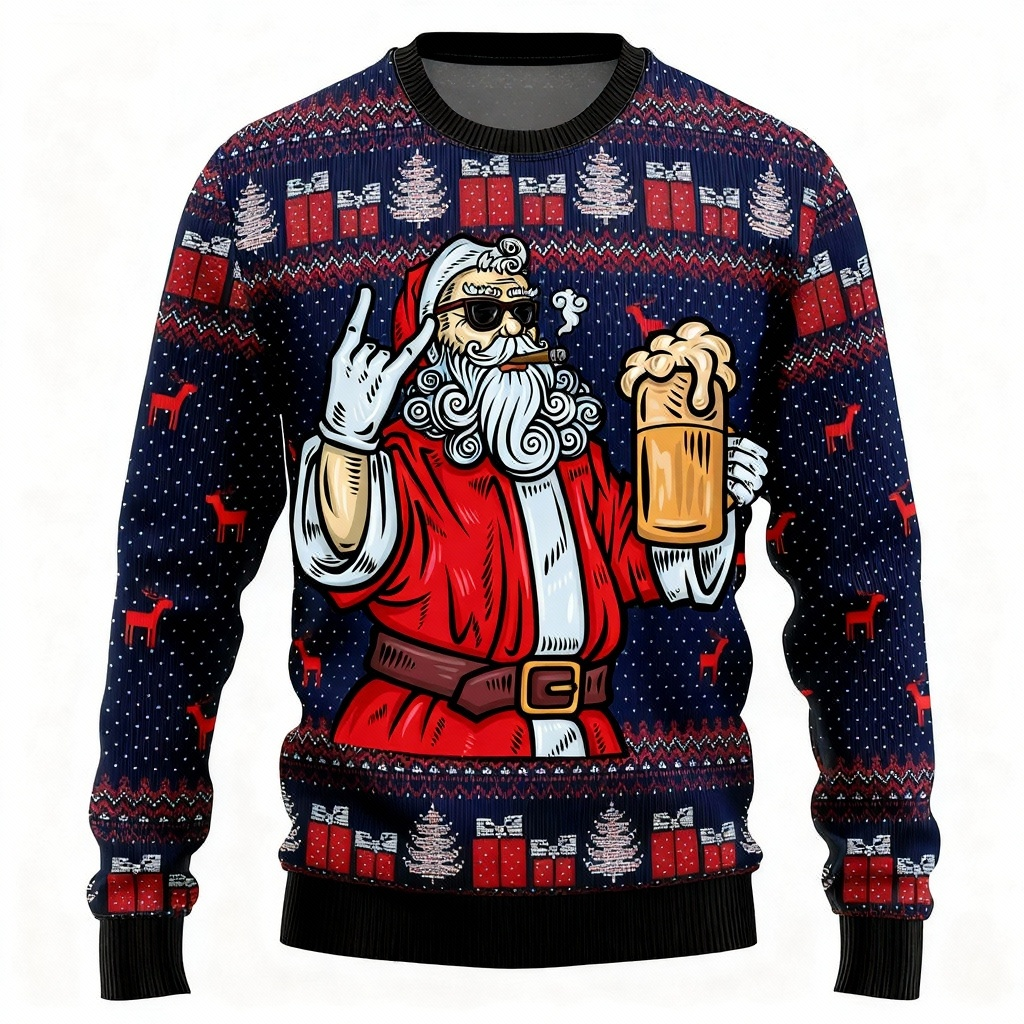 Maximum Cheer, Minimum Effort: Jolly Santa Claus Print Holiday Sweater
