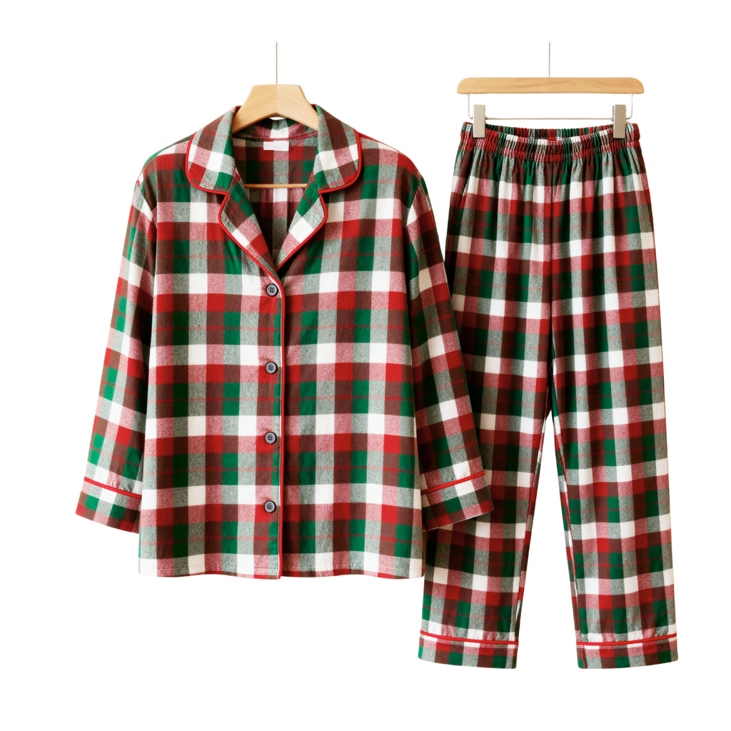 Couple Matching Sleepwear Green Red Plaid Christmas Pajamas Set