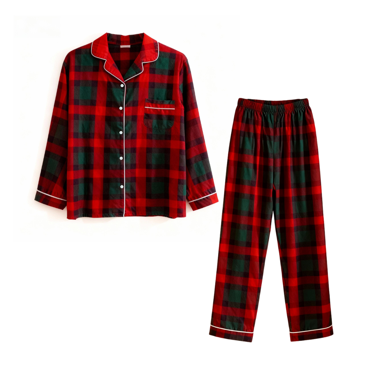 Matching Christmas Red and Green Plaid Button Up Family Pajamas Sets