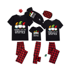 Hanging With My Gnomies Family Pajamas Set - Black Top Red Pants Red Plaid Pattern Gnome Print