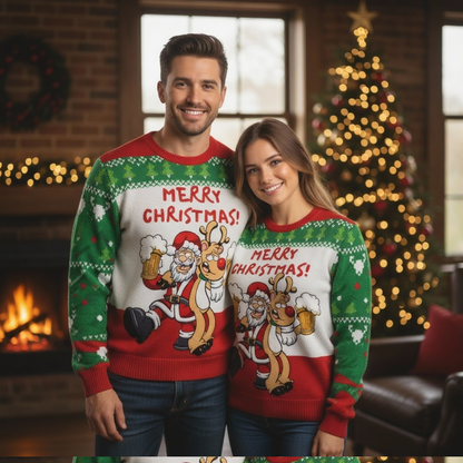 Funny Pattern Print Unisex Ugly Christmas Sweater - Funny Holiday Party Pullover