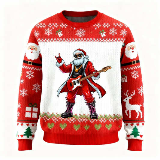 Rock Santa Pattern Ugly Sweater - Unisex Christmas Party Essential